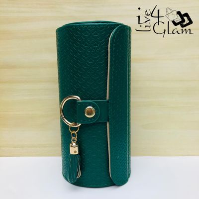 Green Three Tier Cylindrical Travel Jewelry Box