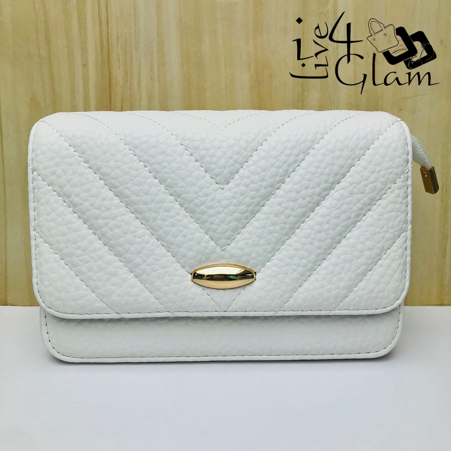 Quilted Crossbody Bag with Gold Accents White