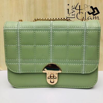 Quilted Square Pattern Bag with Gold Shoulder Strap Green