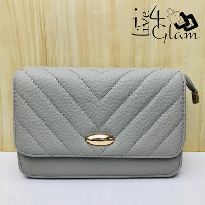 Quilted Crossbody Bag with Gold Accents Gray