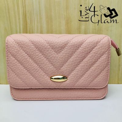 Quilted Crossbody Bag with Gold Accents Pink