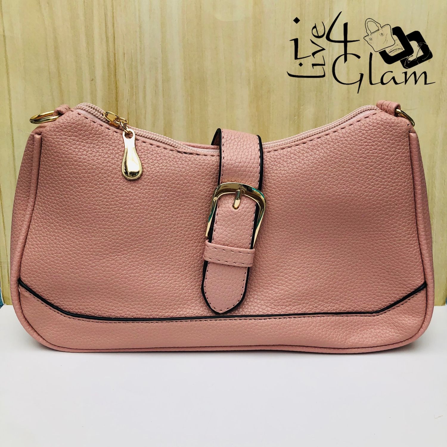 Faux Leather Buckle Detail Shoulder Bag Pink