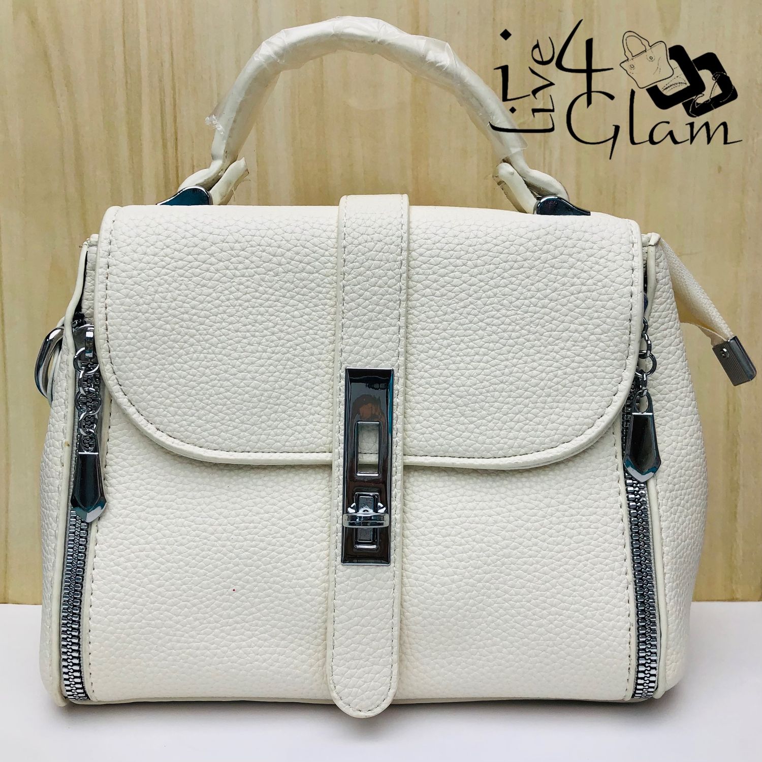 Faux Leather White Handbag