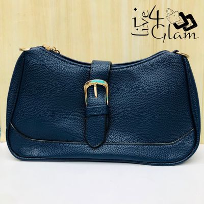 Faux Leather Buckle Detail Shoulder Bag Navy Blue