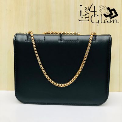 Quilted Square Pattern Bag with Gold Shoulder Strap Black