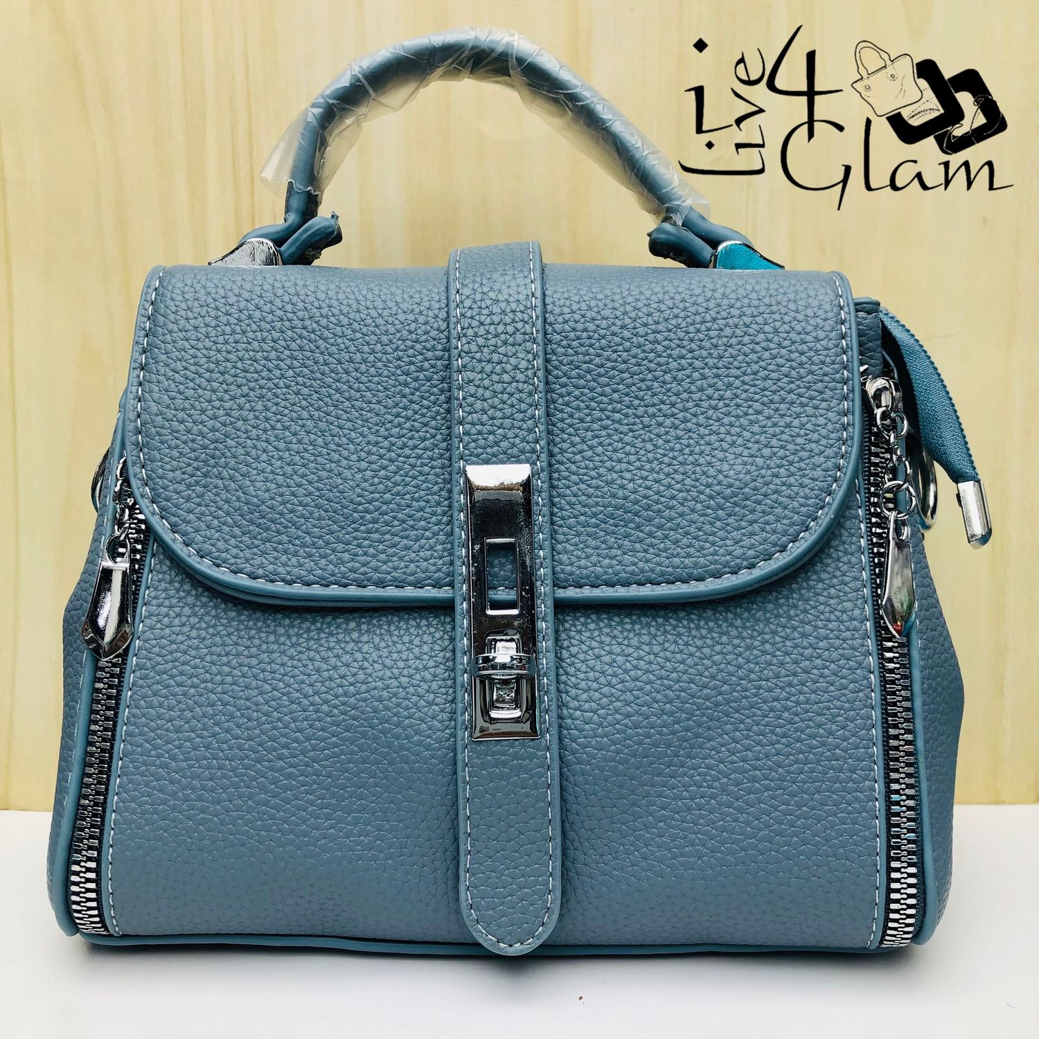 Faux Leather Blue Handbag