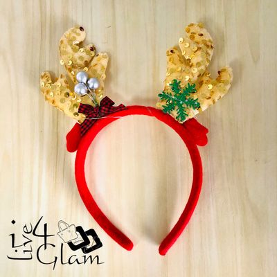 Christmas Reindeer Light Up Bando with Plaid Bow Gold