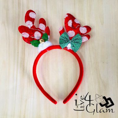 Christmas Reindeer Light Up Bando with Bell Red