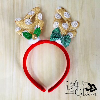 Christmas Reindeer Light Up Bando with Bell Gold