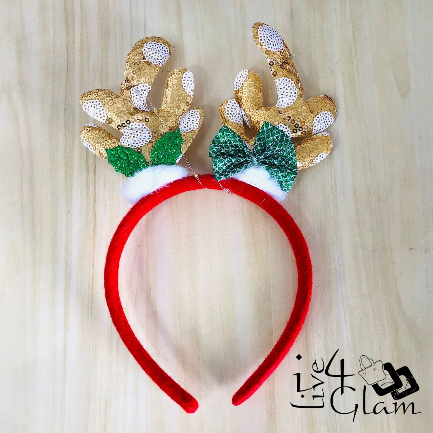Christmas Sequin Reindeer Light Up Bando Gold