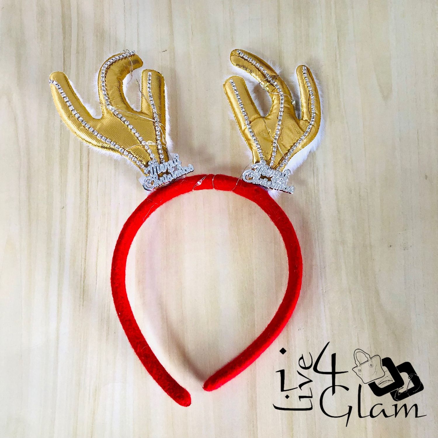 Fur Christmas Reindeer Light Up Bando Gold