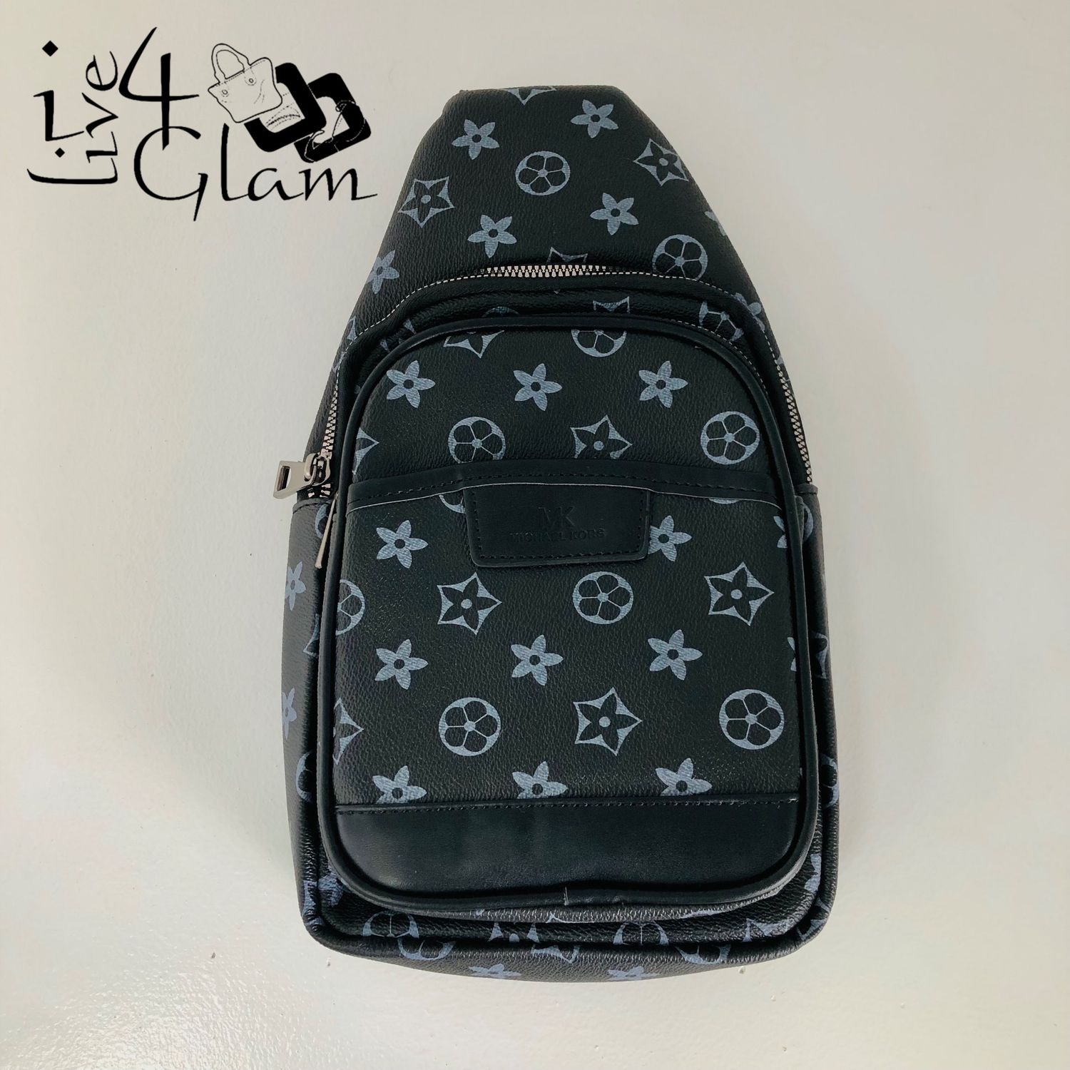 Black with Blue Monogram Cross Body Bag