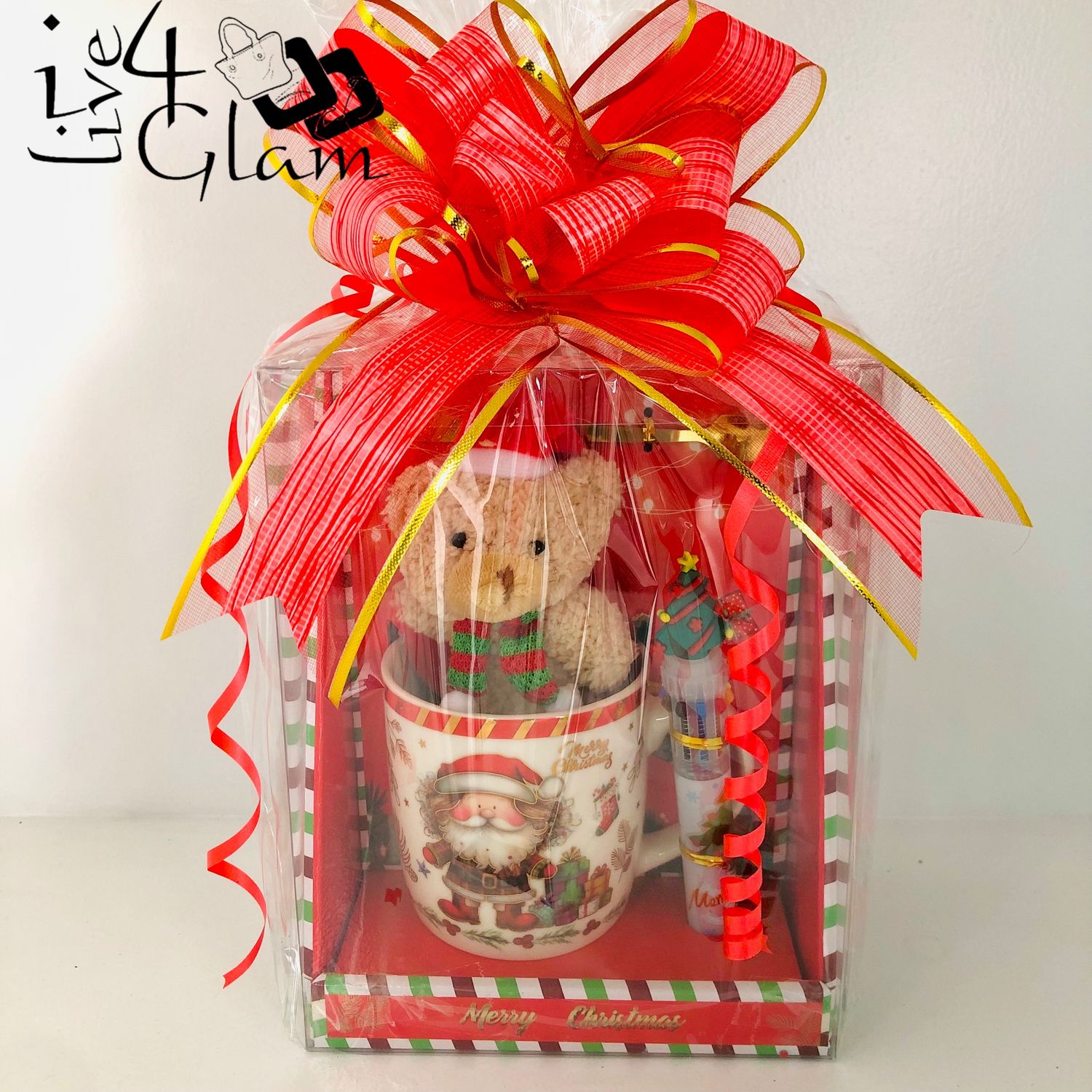 Gift Wrapped Christmas Mug with Bear and Pen Hamper