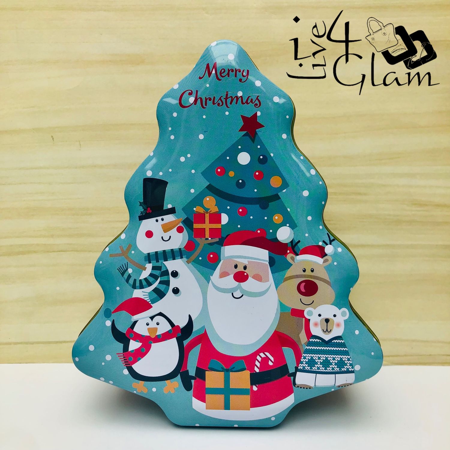 Christmas Tree Shaped Tin, Color: Light Blue