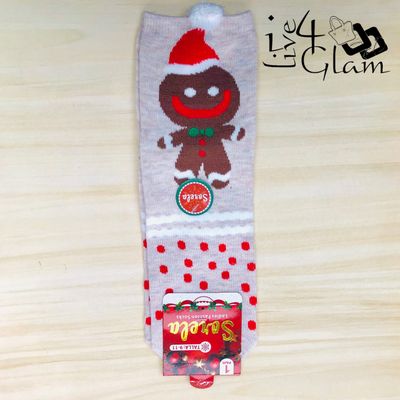 Pair Christmas Socks Gray Gingerbread Man