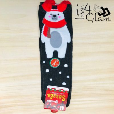 Pair Christmas Socks Black Polar Bear