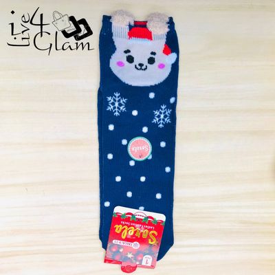 Pair Christmas Socks Navy Blue Bunny