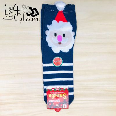 Pair Christmas Socks Navy Blue Santa