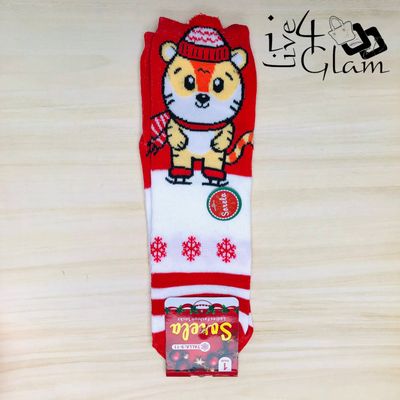Pair Christmas Socks Red and White Tiger