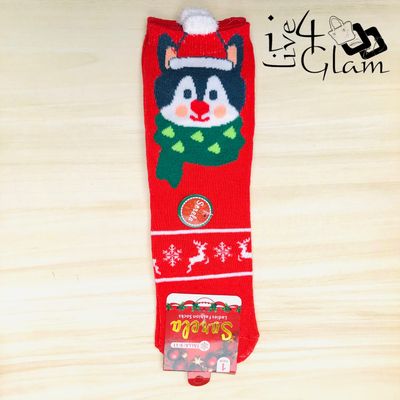 Pair Christmas Socks Red Husky