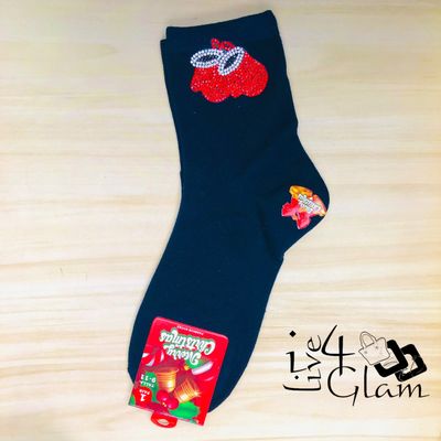 Pair Christmas Socks Sequin Mittens Black