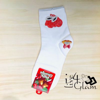 Pair Christmas Socks Sequin Mittens White