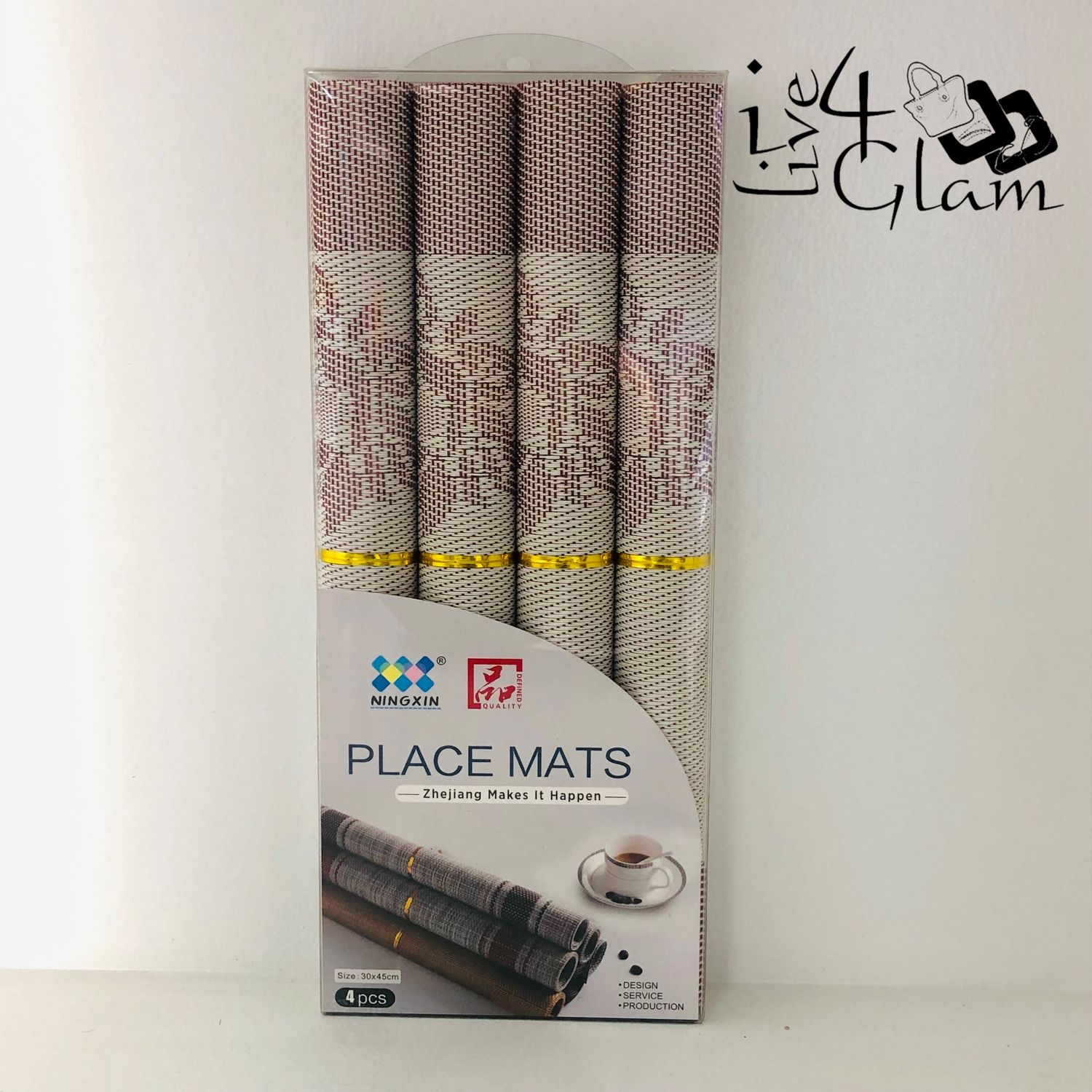 Place Mat Set Brown Floral Pattern