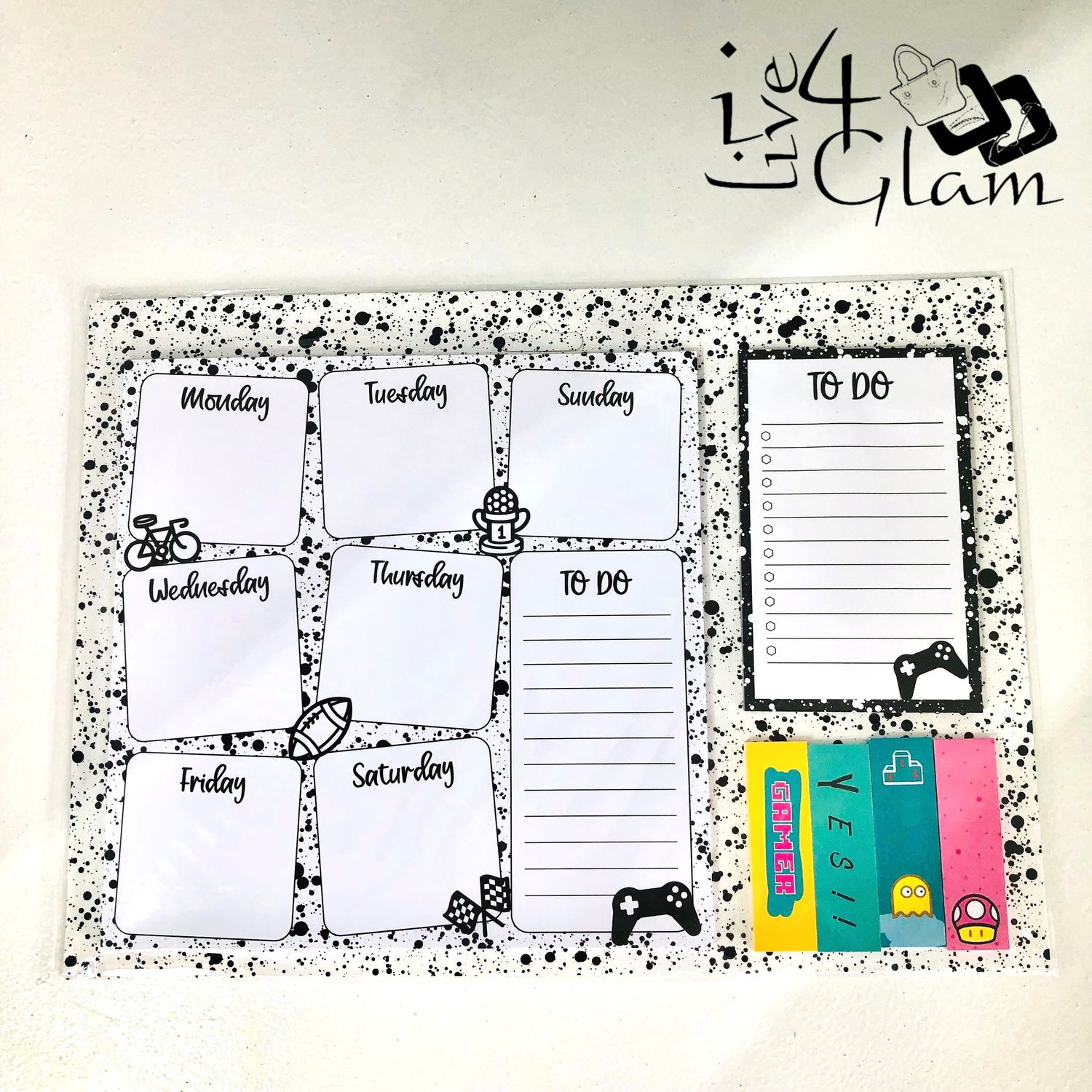 Daily Planner Notepad Set Black and White