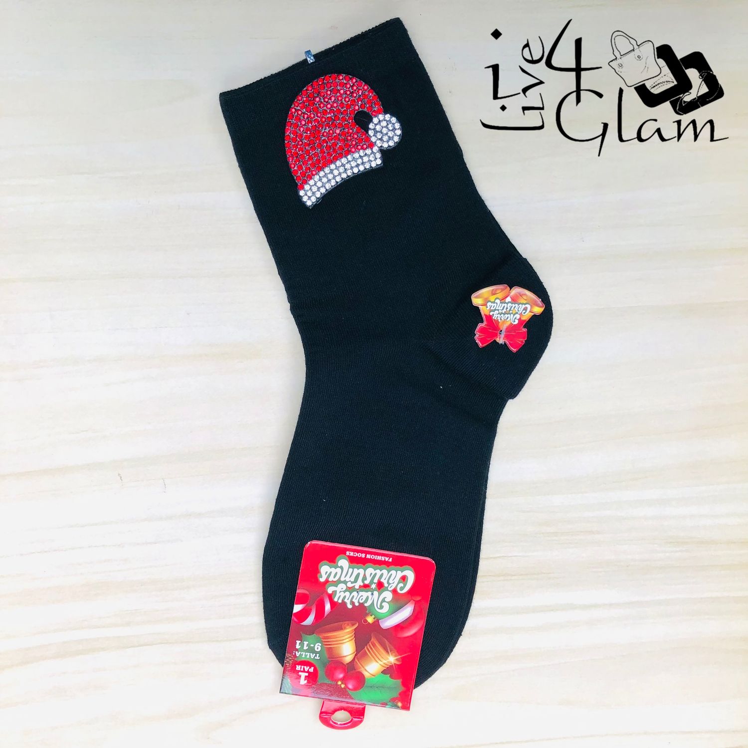 Christmas Sock Sequin Santa Hat Navy Blue