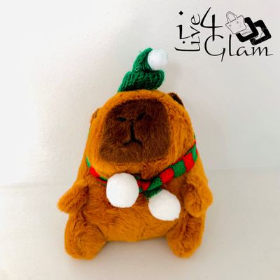 Plush Capybara Keychain Red and Green Scarf
