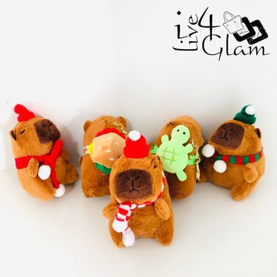 Plush Capybara Keychain Red and Green Scarf