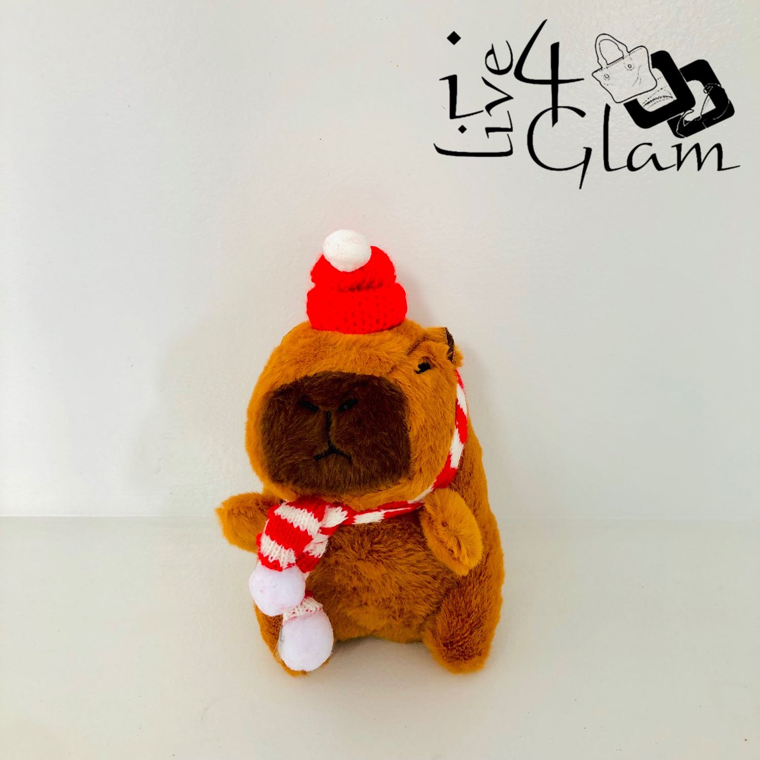 Plush Capybara Keychain Red and White Scarf