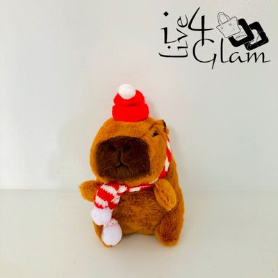 Plush Capybara Keychain Red and White Scarf