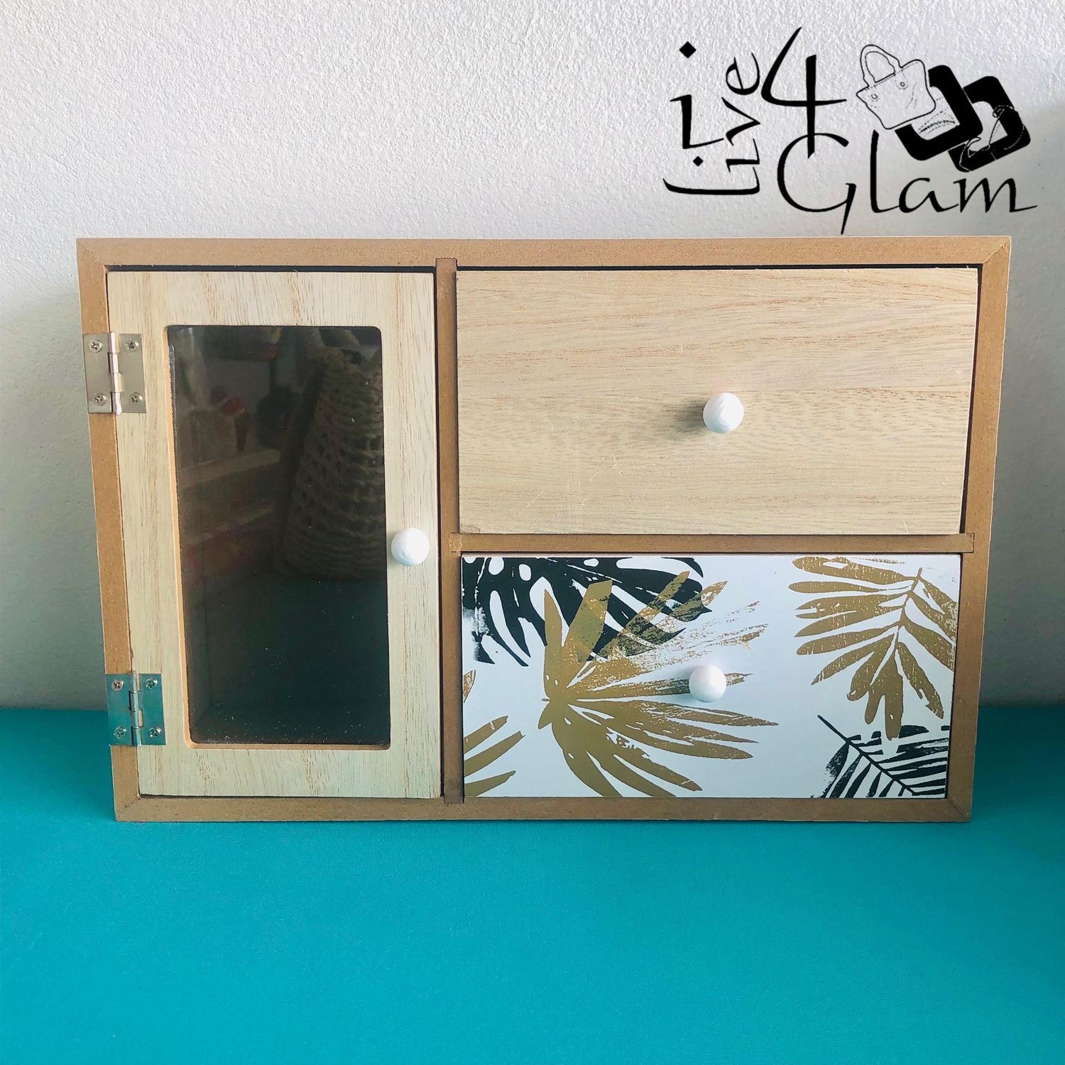 Wooden Tea Box with Leaf Design