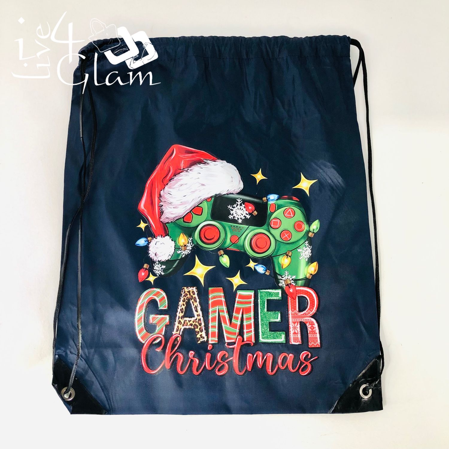 Navy Blue Drawstring Bag Gamer Christmas