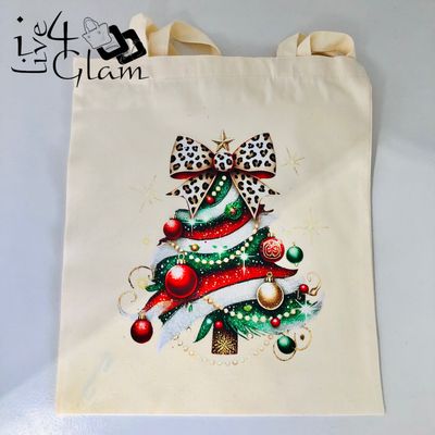 White Canvas Tote Bag Christmas Tree