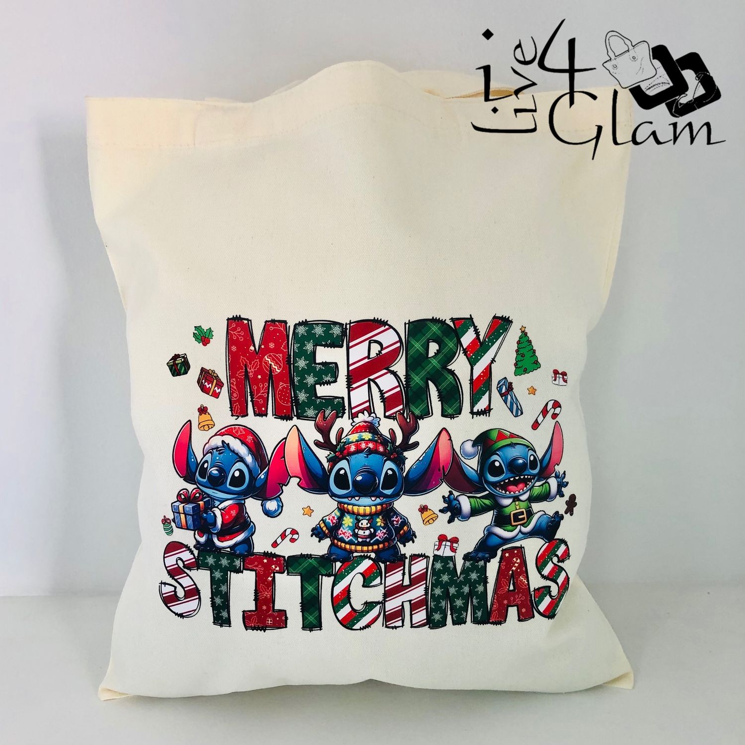 White Canvas Tote Bag Merry Stitchmas