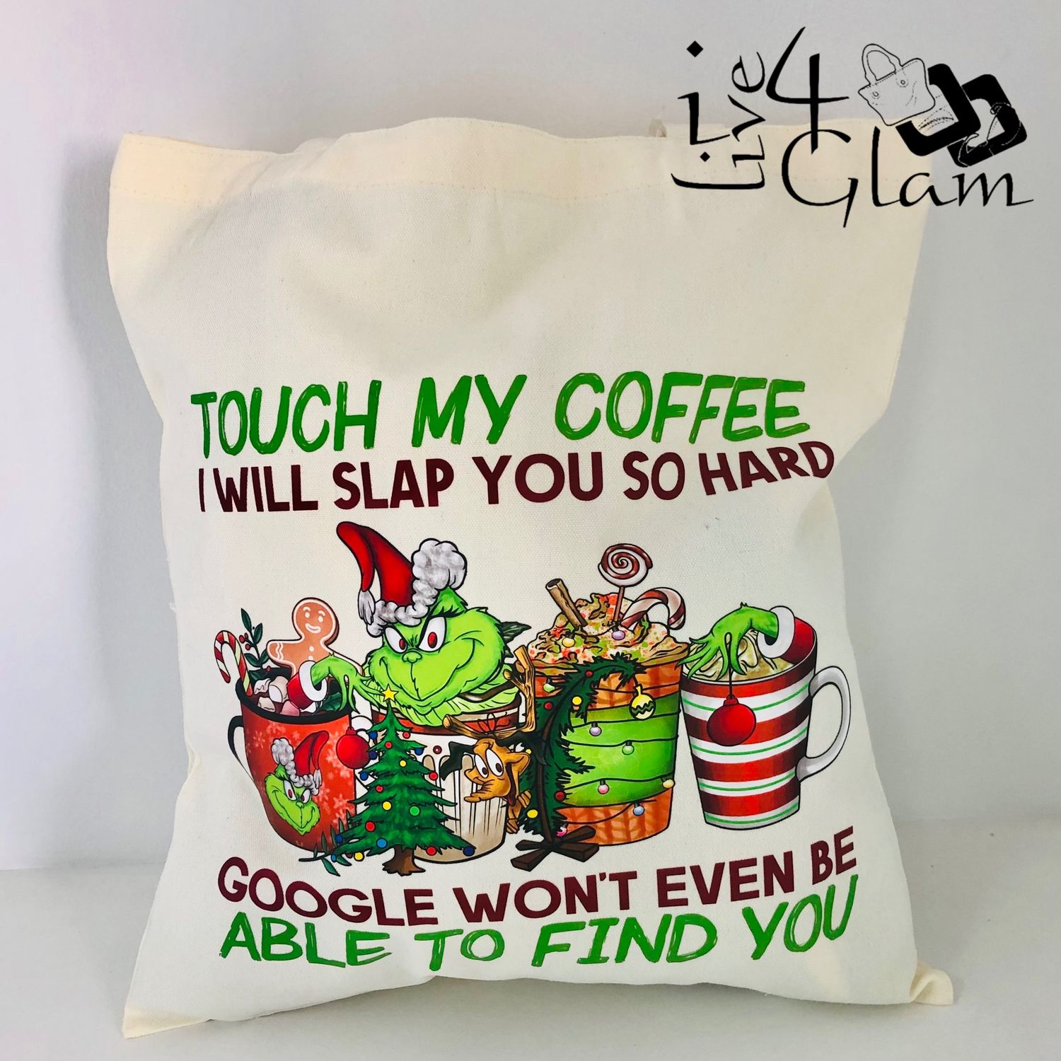 White Canvas Tote Bag Touch My Coffee