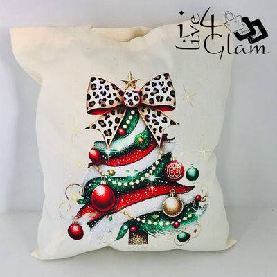 White Canvas Tote Bag Christmas Tree