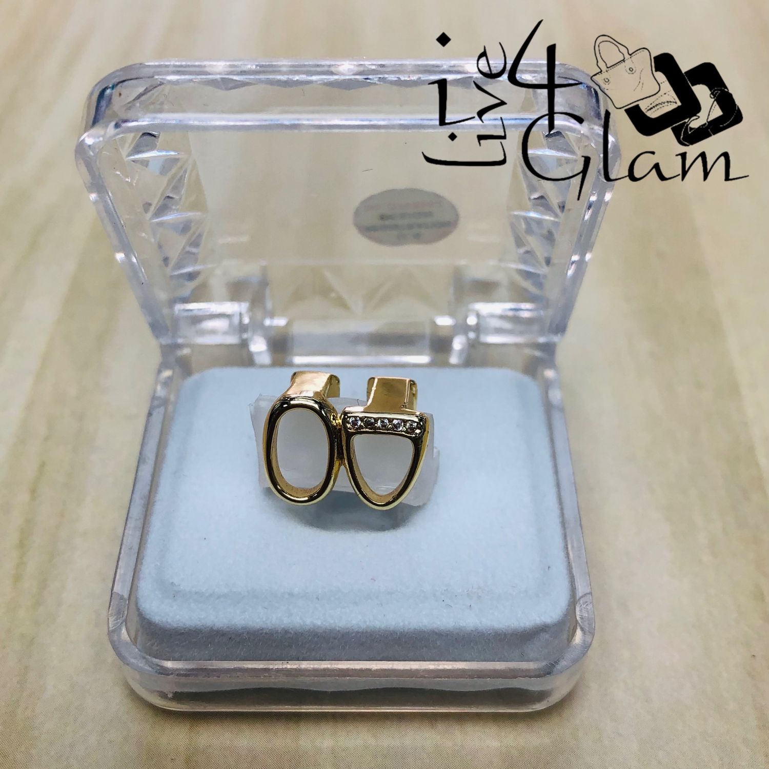 Double Cap Open Gold Iced Single Row Grillz