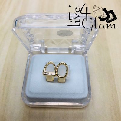 Double Cap Open Gold Iced Single Row Grillz
