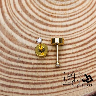 Stainless Steel 2mm Cz Gold Flat Back Stud