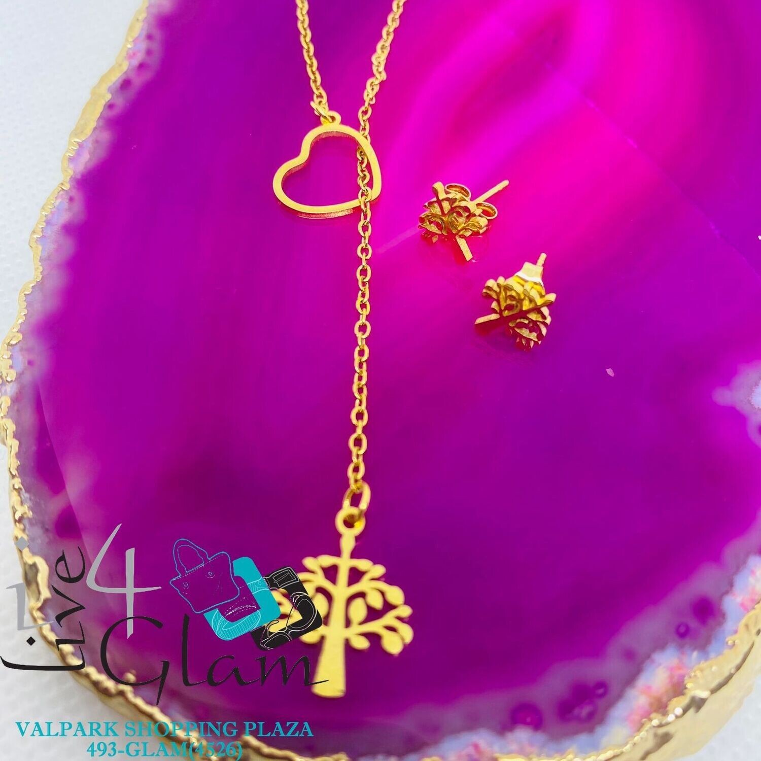 Stainless Steel Tree Of Life With Heart Chain Set