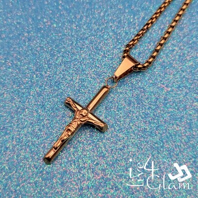 Stainless Steel Small Crucifix Cross w 24" 3mm Chain Pendant