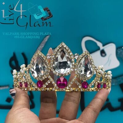 Large Cz and Pink and Mini Pearl Tiara