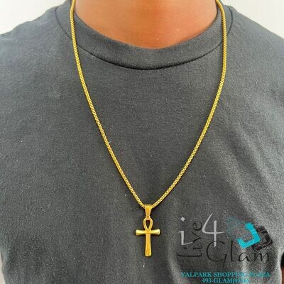 Stainless Steel Small Ankh Cross w Chain Pendant