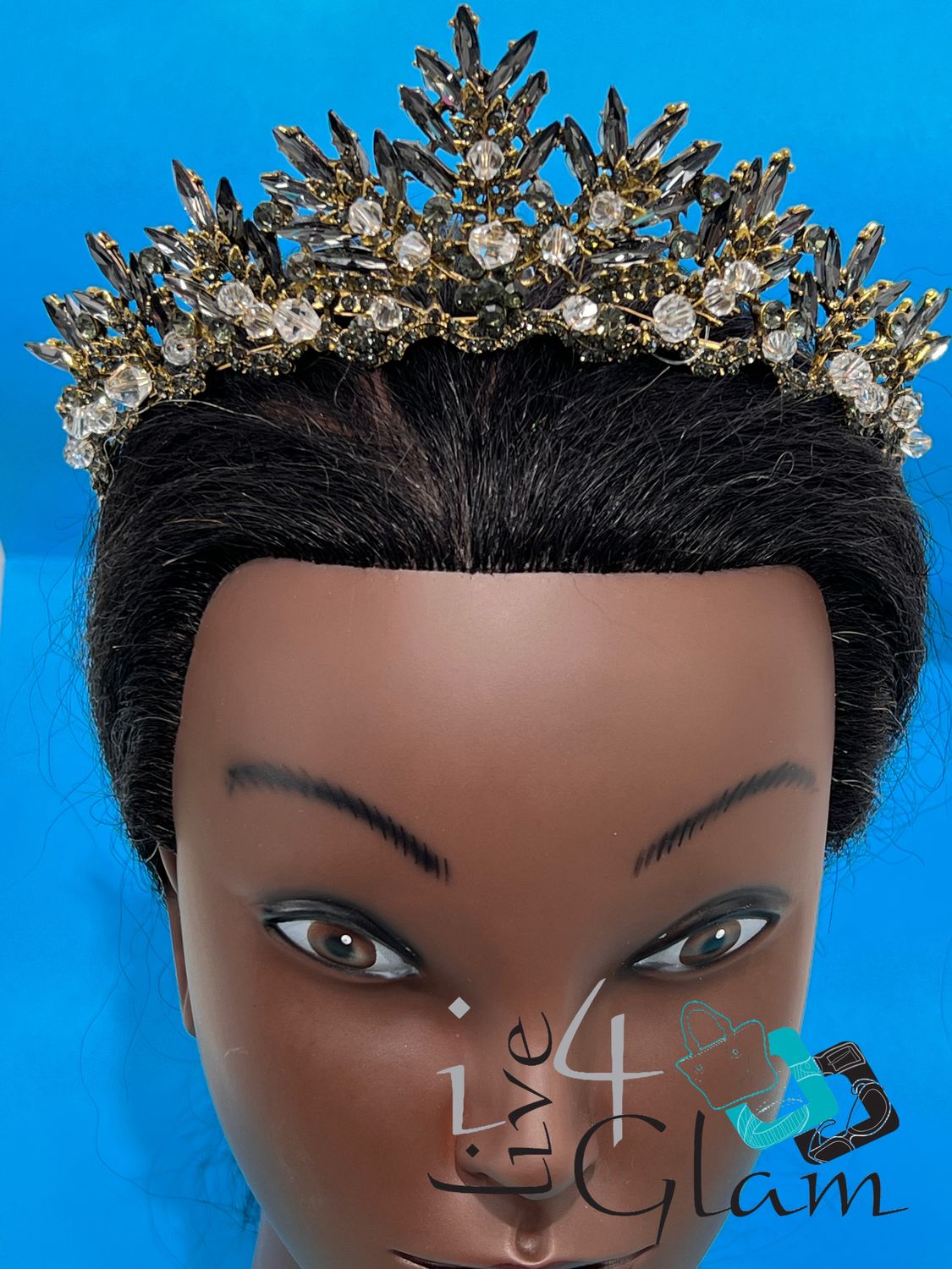 Black and Gold Clear Crystal Tiara