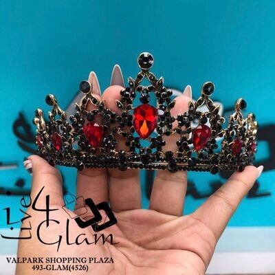Gold Black and Red Rhinestone Tiara