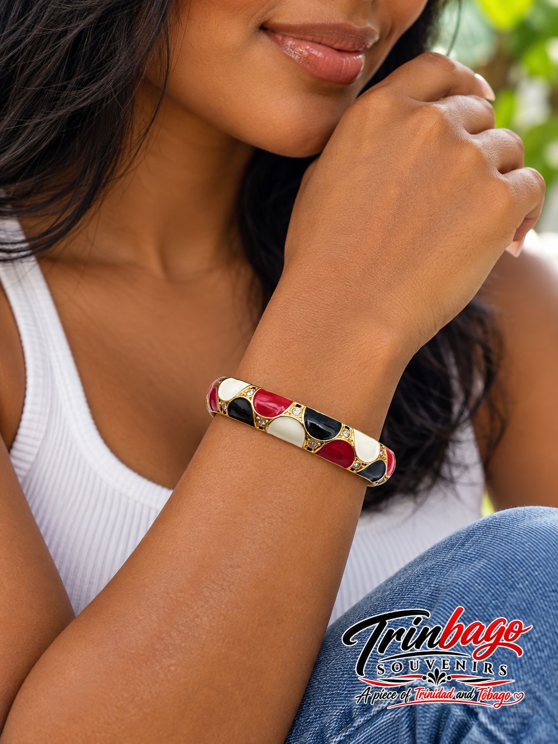 Trinidad and Tobago Red,White and Black Pattern Bangle