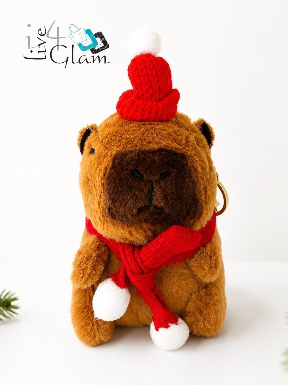 Plush Capybara Keychain Red Scarf